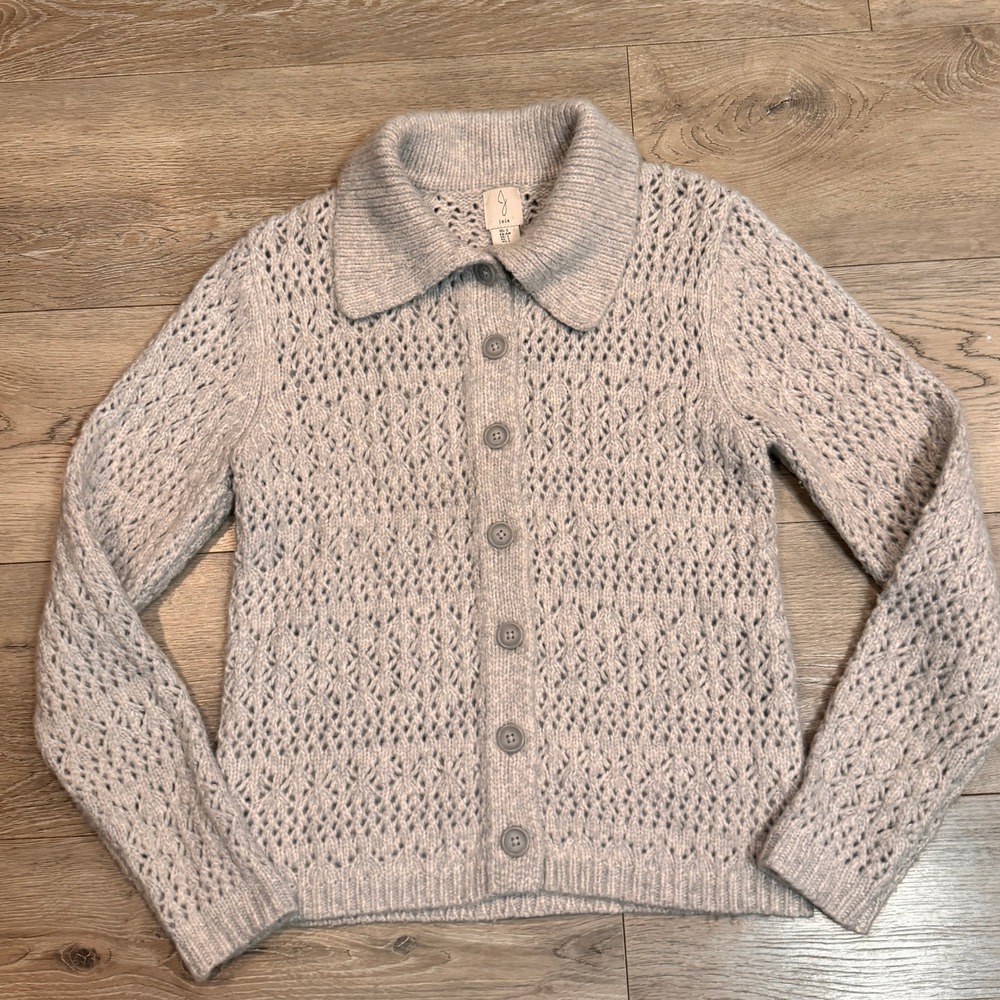 Joie Light Gray Cardigan Sweater Button‎ Front Loose Knit S  Small